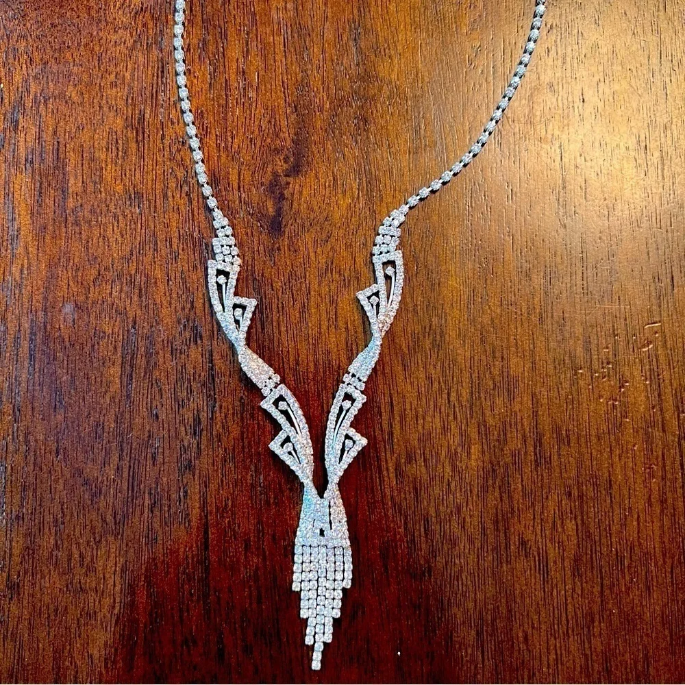 Bridal set - earrings and necklace, crystal/CZ beauties, 3D necklace, vintage - Picture 3 of 7
